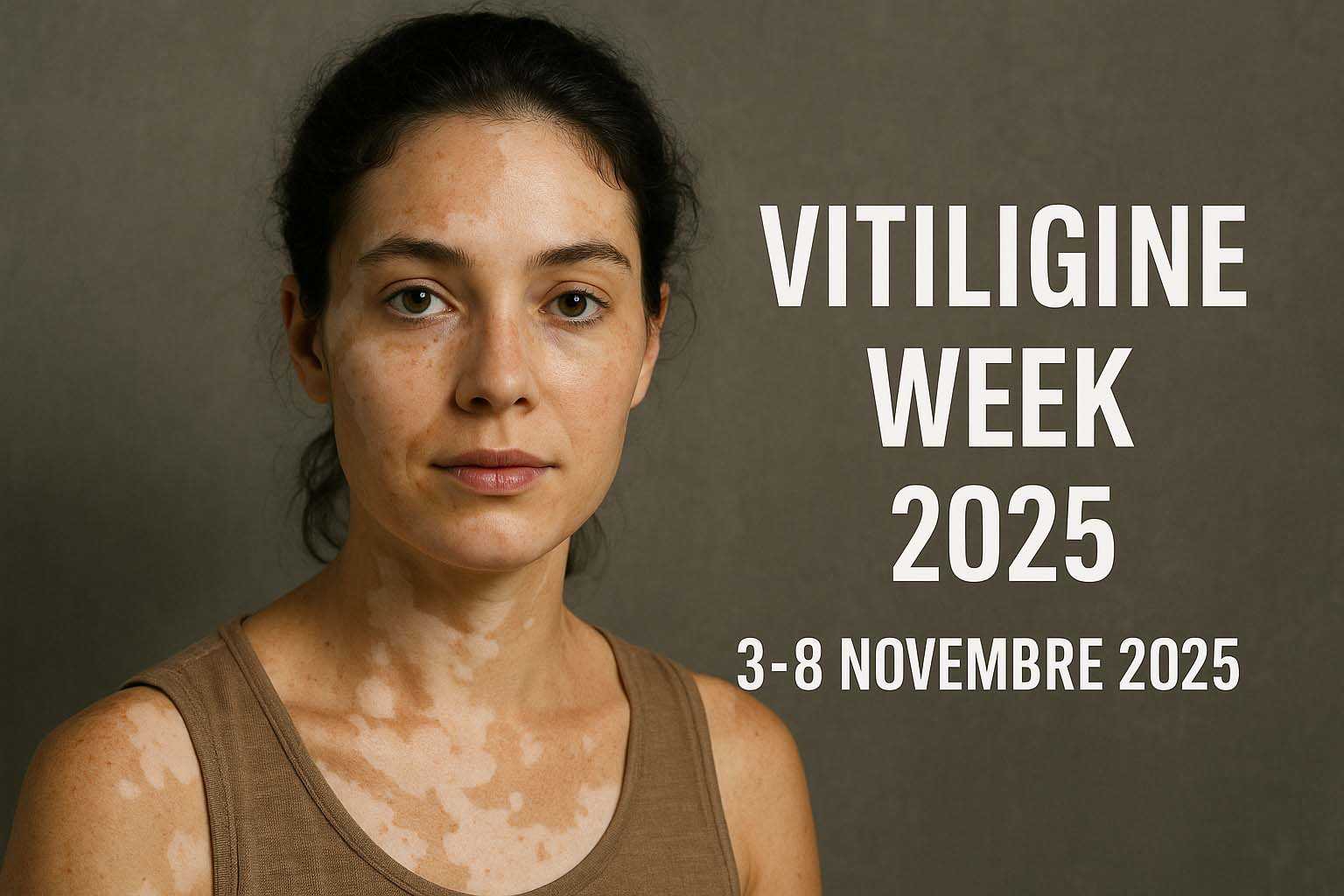 Giovane donna con vitiligine ritratta in primo piano durante la campagna nazionale Vitiligine Week 2025, dedicata alla diagnosi precoce e alla consapevolezza della malattia della pelle